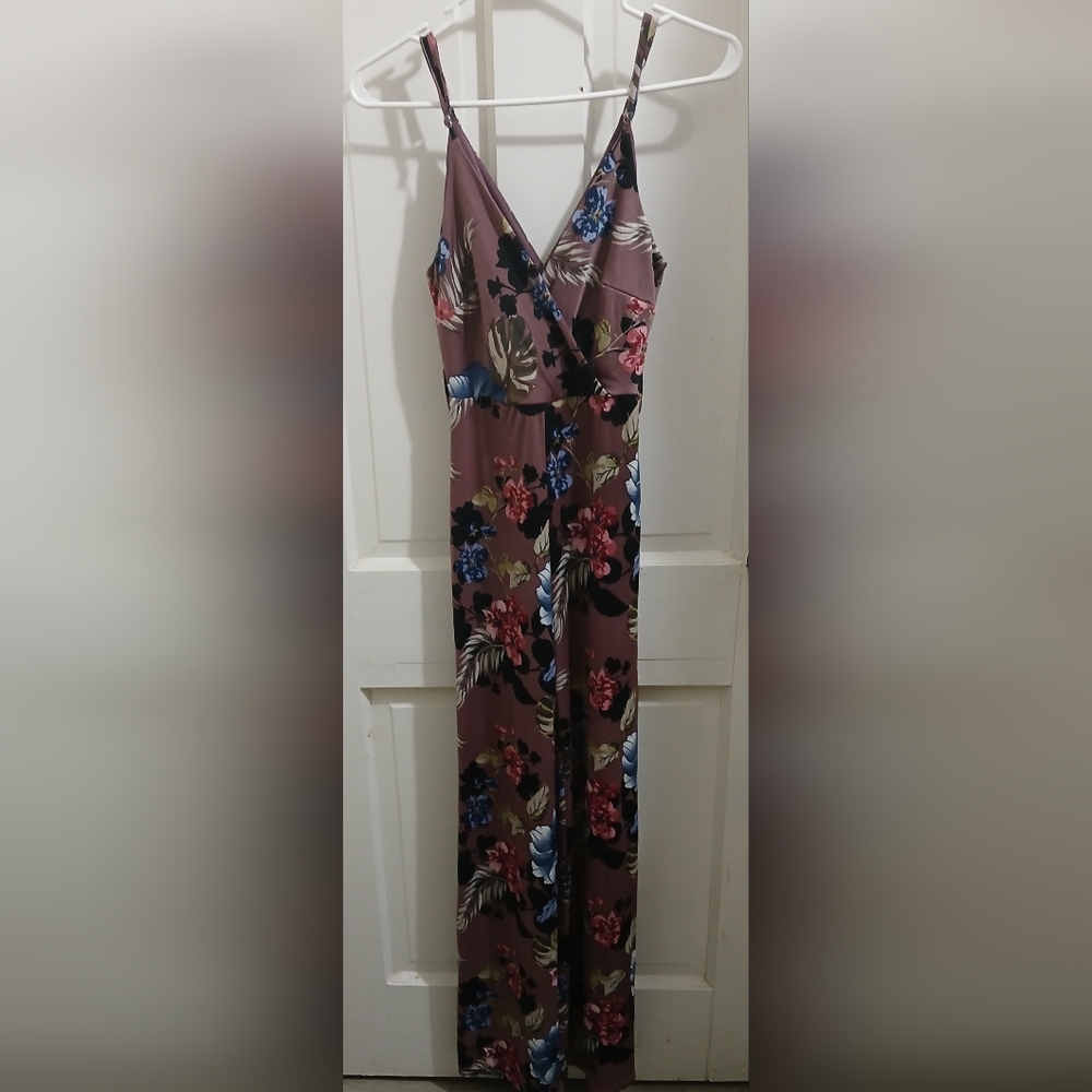 Say What? Floral Jumpsuit in Mauve Red and Blue
